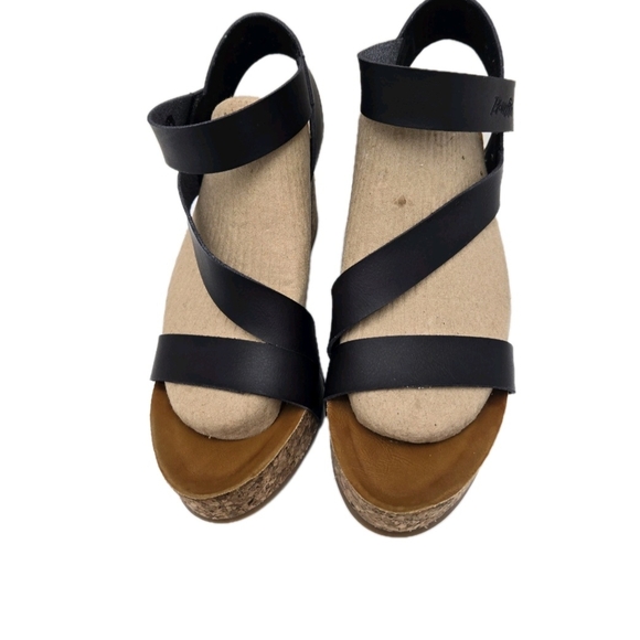 Blowfish Malibu Sandals Size 10 Black Hapuku Wedge Cork Platform Casual Open Toe - Picture 14 of 16
